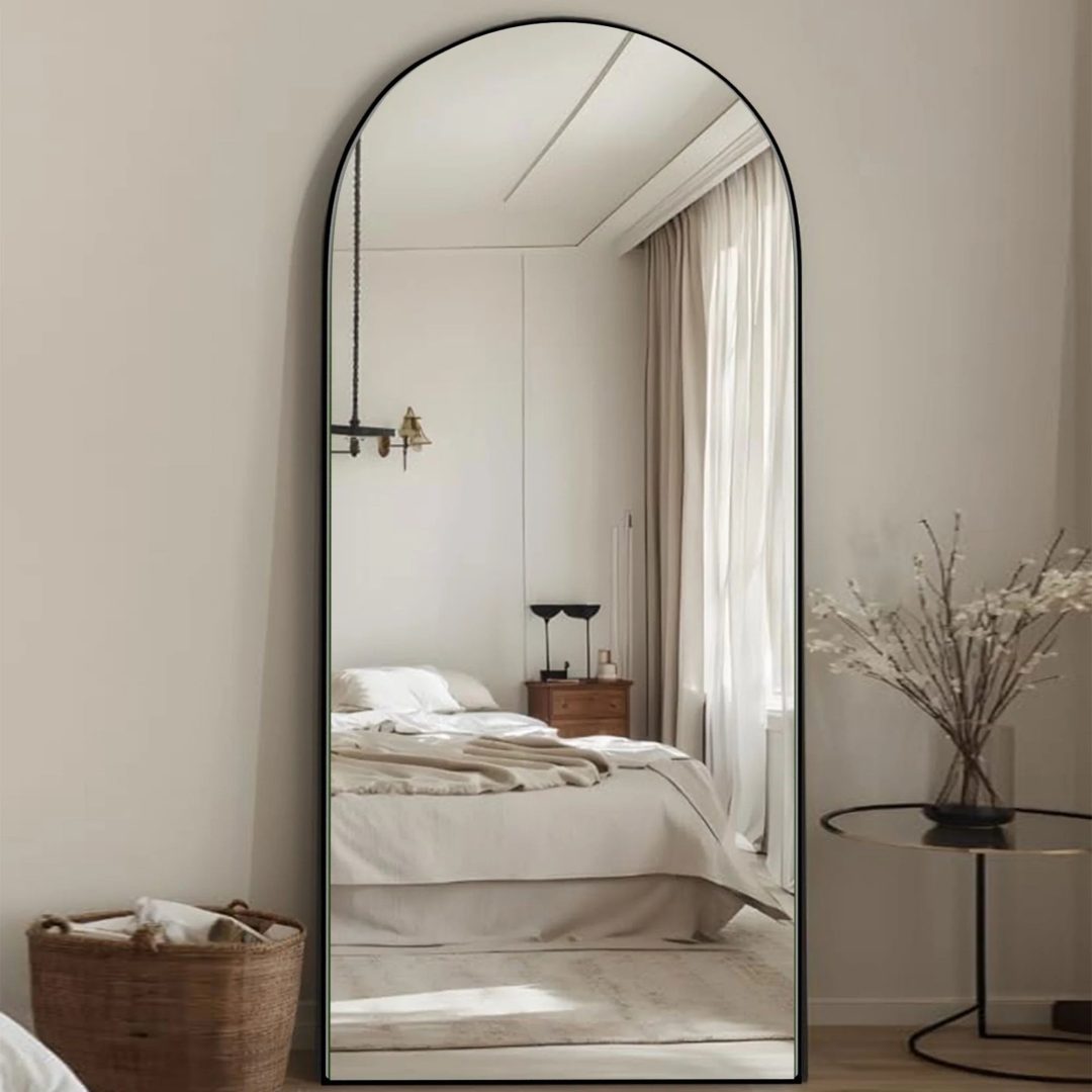 ZenVora Arched Full Length Wood Floor Mirror, Full Body Standing and Wall Mounted Mirror for Bedroom, Living Room and Home Decor