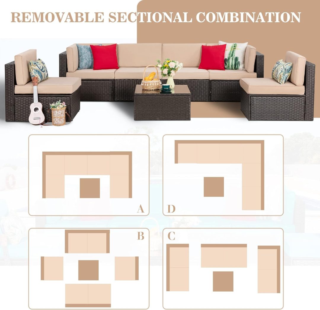 ZenVora 5-Piece All-Weather Patio Furniture Set with Ottoman, Outdoor Wicker Conversation Sofa Set with Cushions for Garden, Deck & Backyard
