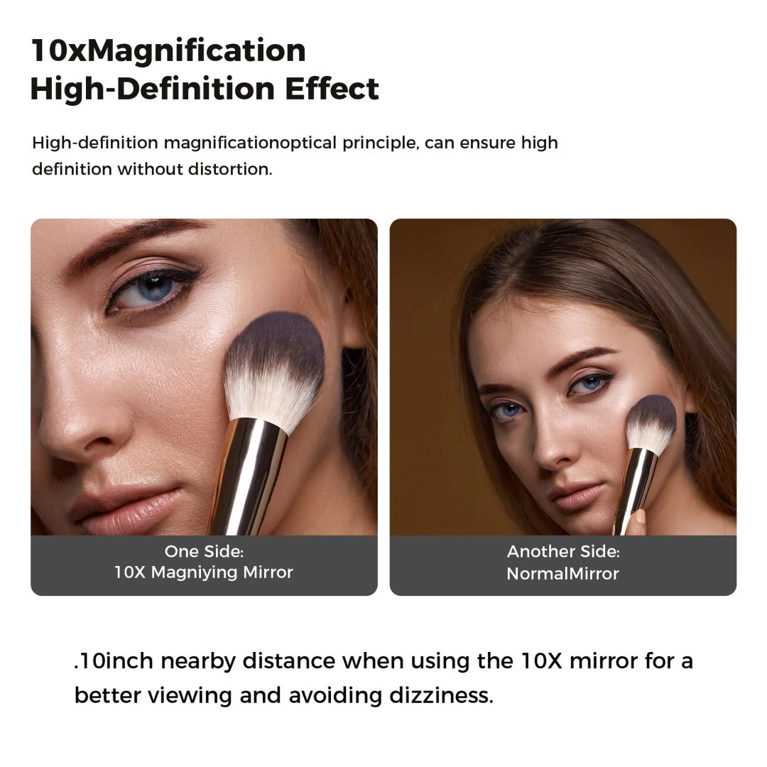 ZenVora 8 Inch Round Wall Mounted Makeup Mirror, Rechargeable, 1X/10X Magnification, 3-Color LED Lights