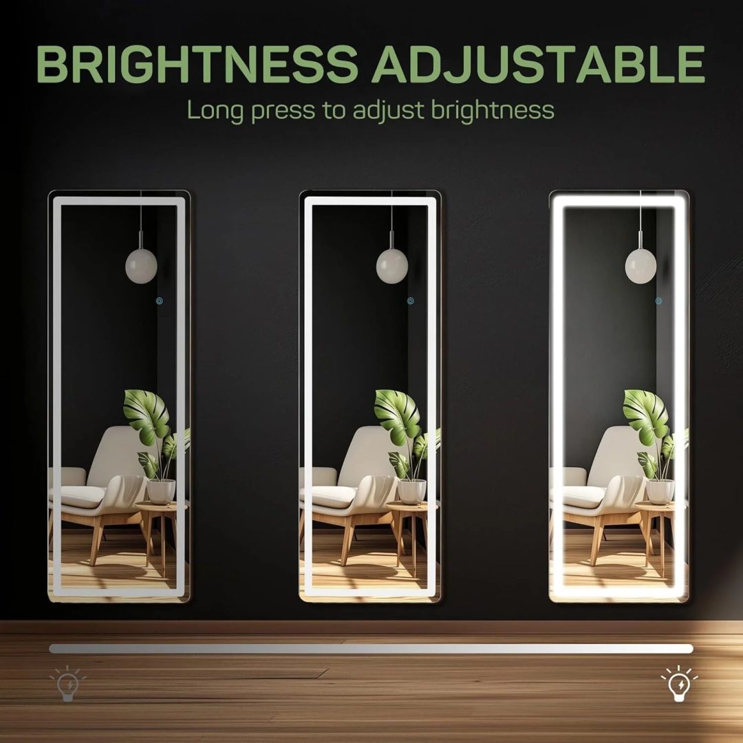 ZenVora 64 x 21 Inch Full Length LED Floor Mirror with Stand, Full Body Wall Mounted Mirror