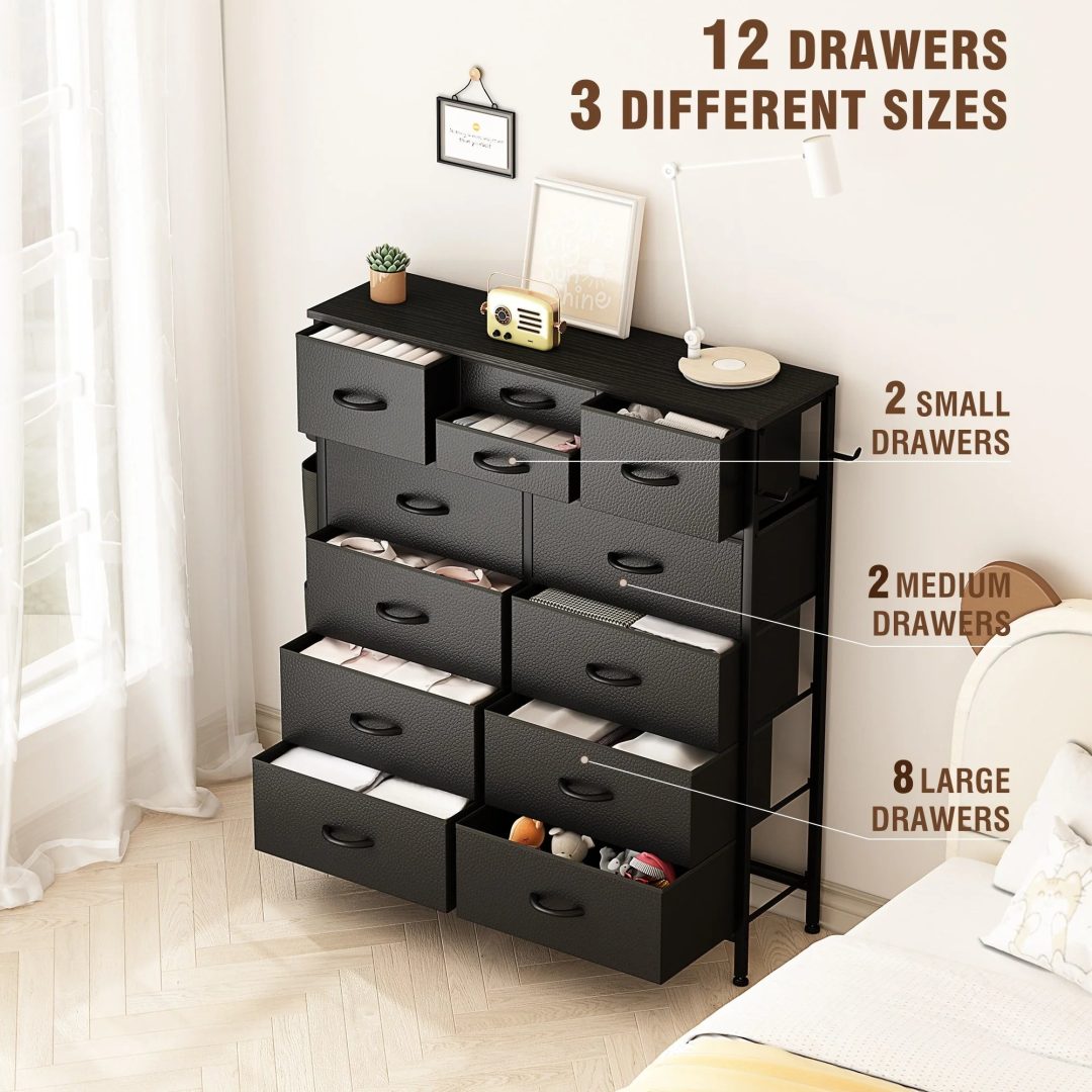 ZenVora 12 Drawer Fabric Dresser, Tall Bedroom Chest of Drawers with Storage