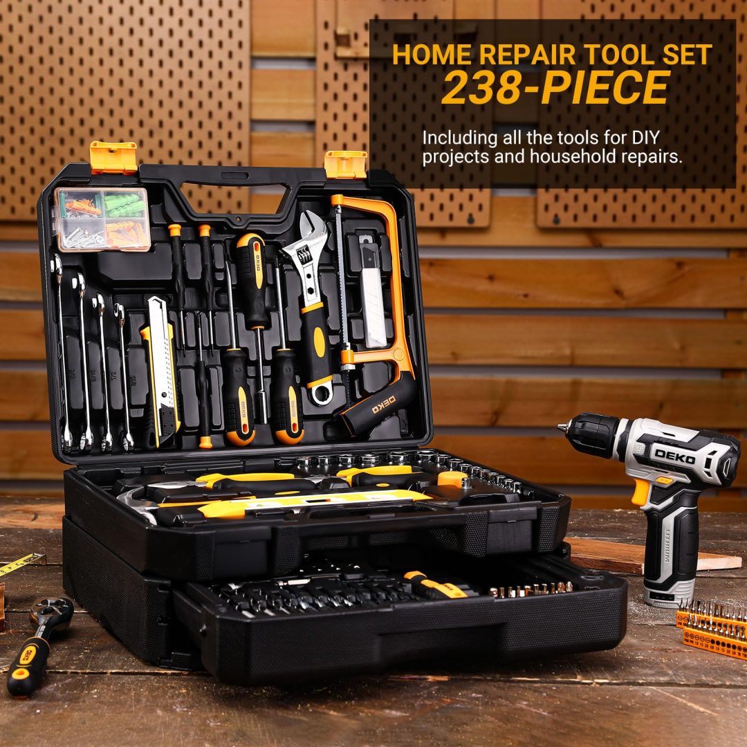 ZenVora Home Mechanic Tool Kit with Toolbox and 12V Cordless Drill