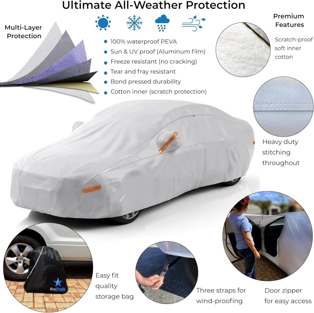 ZenVora 10-Layer Waterproof Car Cover, All Weather Vehicle Protection Cover