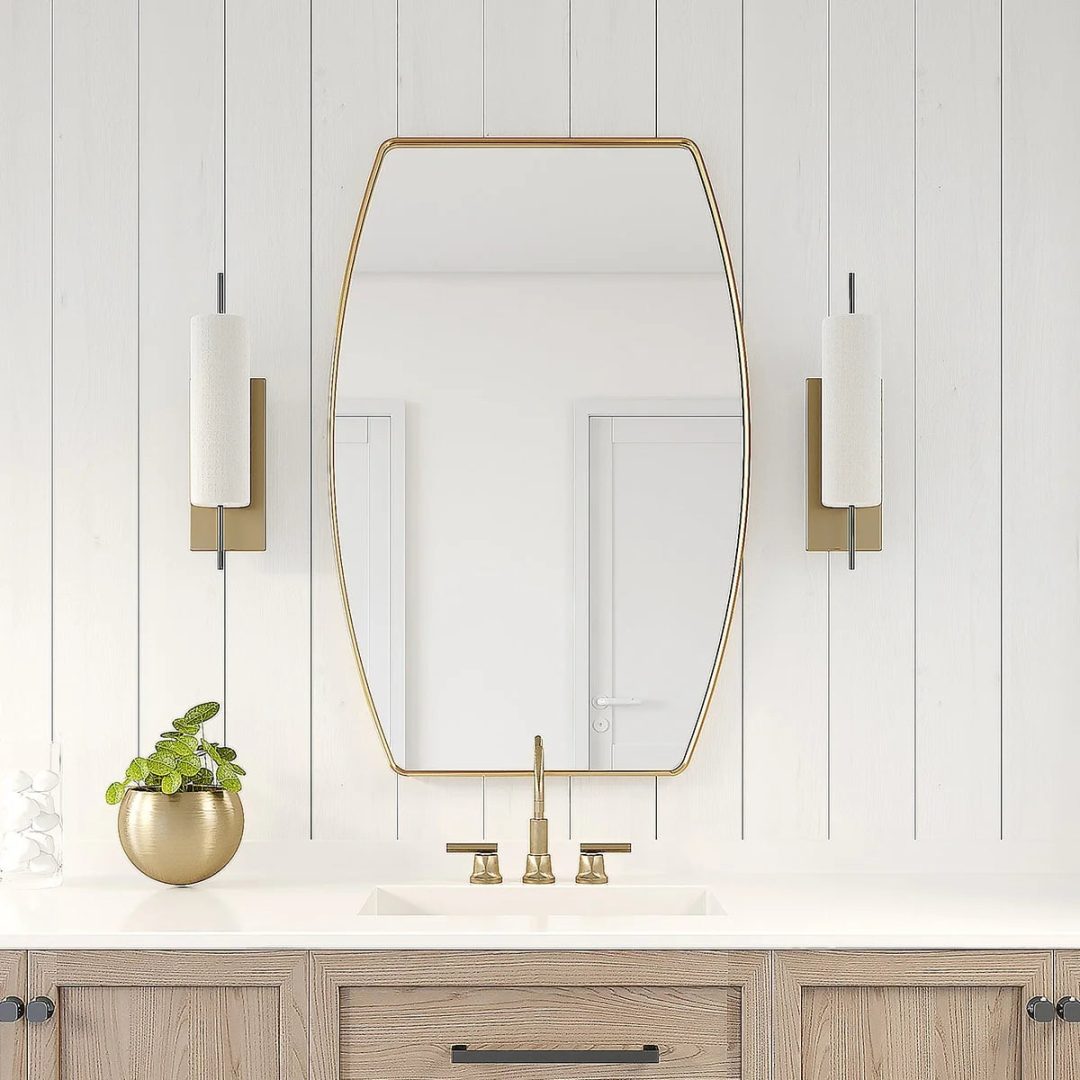 ZenVora Modern Oblong Metal Wall Mirror, Decorative Elongated Hanging Mirror for Living Room, Bedroom and Entryway