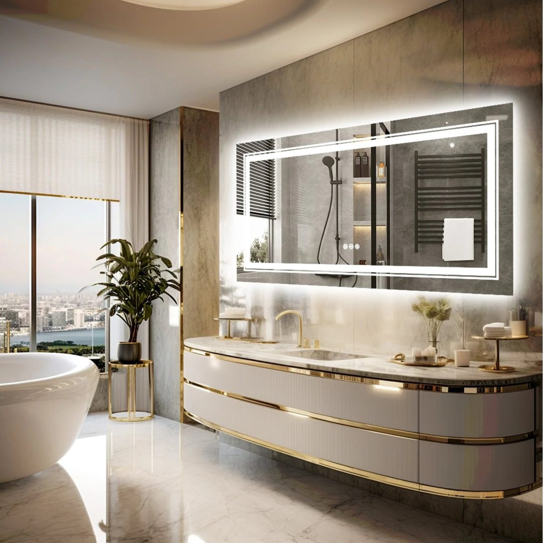 ZenVora Extra Large LED Lighted Bathroom Mirror, Anti-Fog Wall Mounted Vanity Mirror with 3 Colors