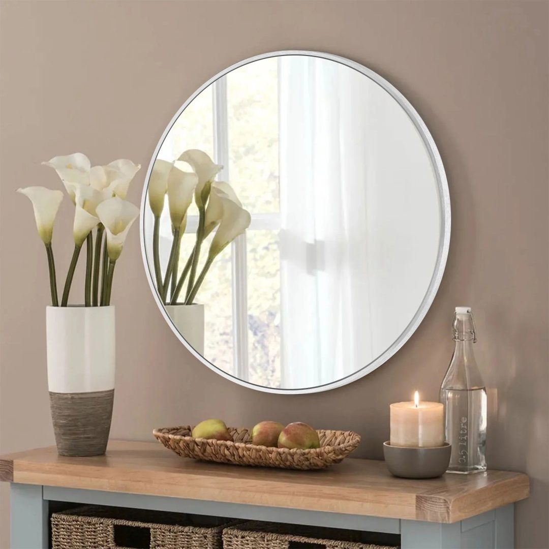 ZenVora Modern Round Bathroom Vanity Mirror, Wall Mounted Circular Mirror for Bathroom, Bedroom and Home Decor