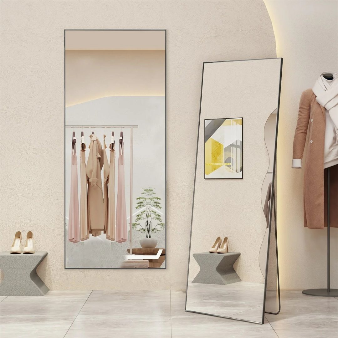 ZenVora Full Length Mirror with Stand, Aluminum Alloy Frame Full Body Floor Mirror for Bedroom and Cloakroom