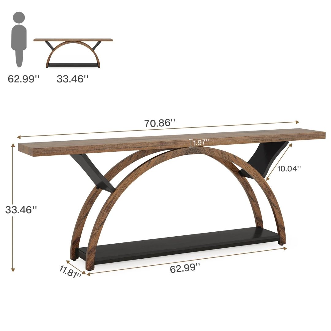 ZenVora Gray 2-Tier Slim Console Sofa Table, Semi-Circular Metal Frame for Hallway