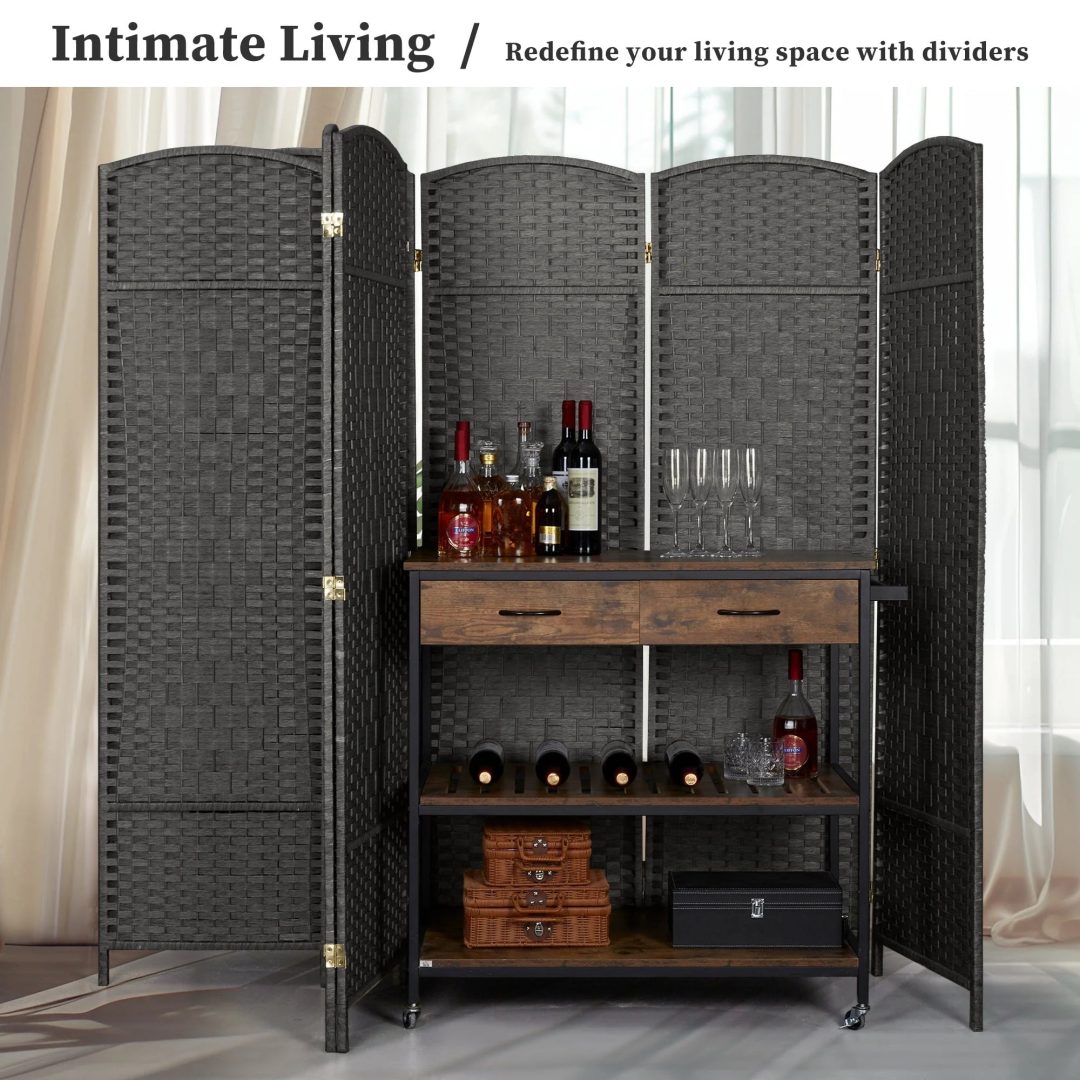 ZenVora 6 FT Tall Woven Fiber Room Divider, Freestanding Folding Privacy Screen