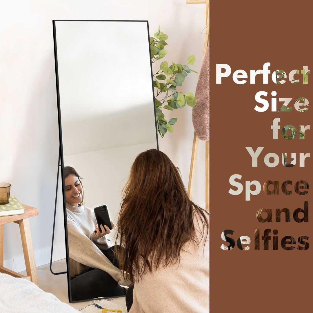 ZenVora 64x21 Full Length Floor Mirror, Large Full Body Aluminum Alloy Frame Standing Mirror with Stand and Wall Mount Option