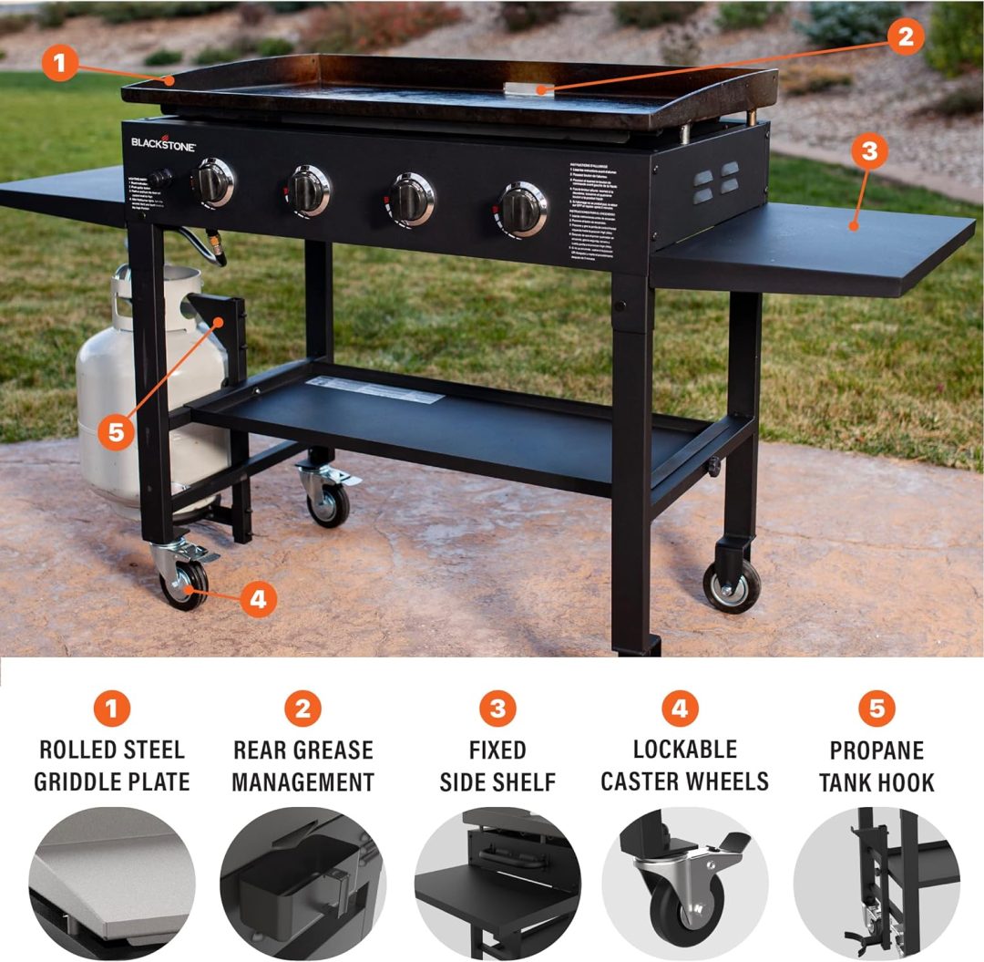 ZenVora 36-Inch 4-Burner Propane Gas Griddle with Flat Top and Side Stands