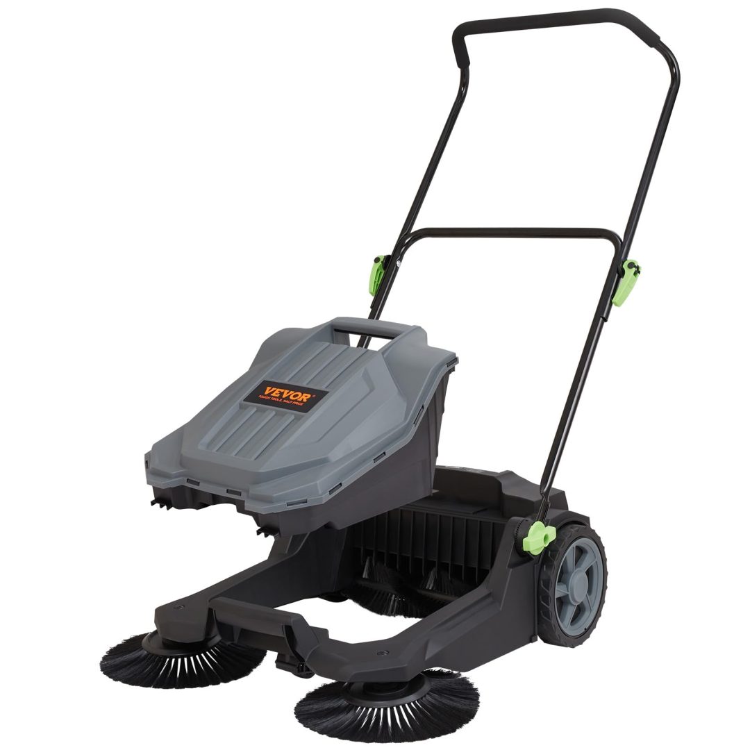 ZenVora Walk-Behind Hand Push Floor Sweeper, 5-Gallon Waste Container, Manual Outdoor Sweeping Machine