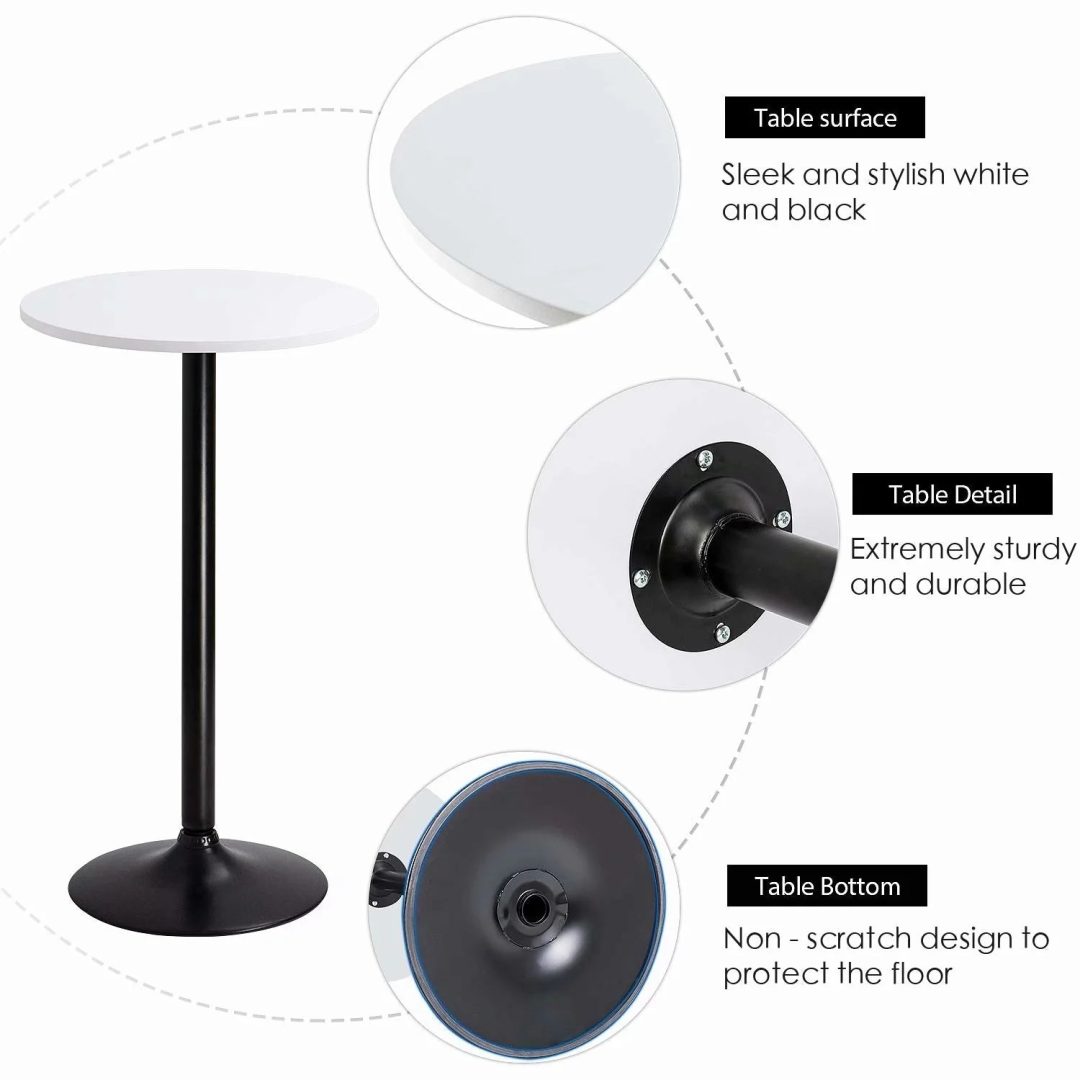 ZenVora Round Bistro Pub Table, Bar Height Cocktail Table with Metal Base and MDF Top, 23.8 Inch