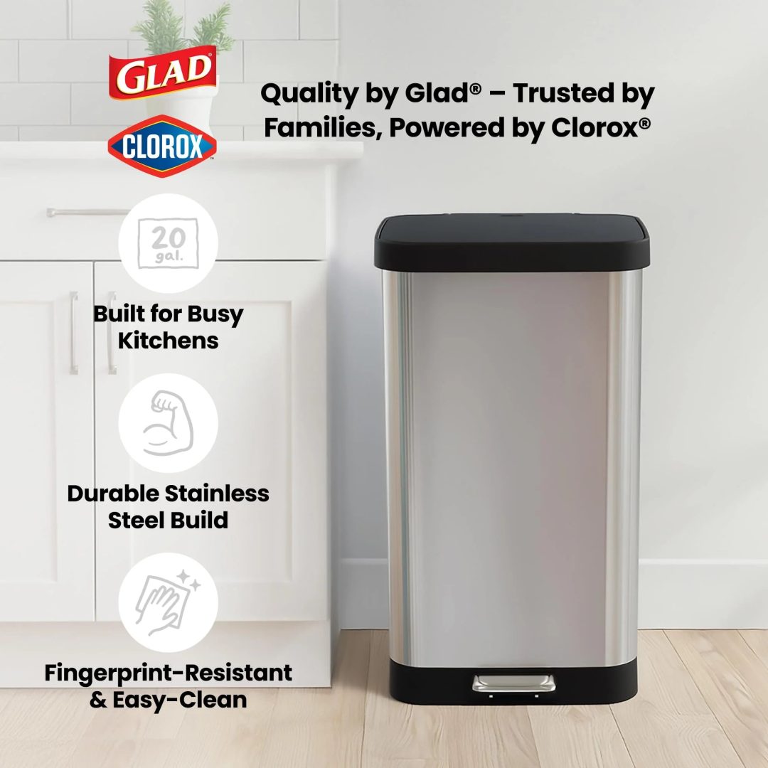 ZenVora 20 Gallon Stainless Steel Step Trash Can, Large Kitchen Garbage Bin with Odor Control