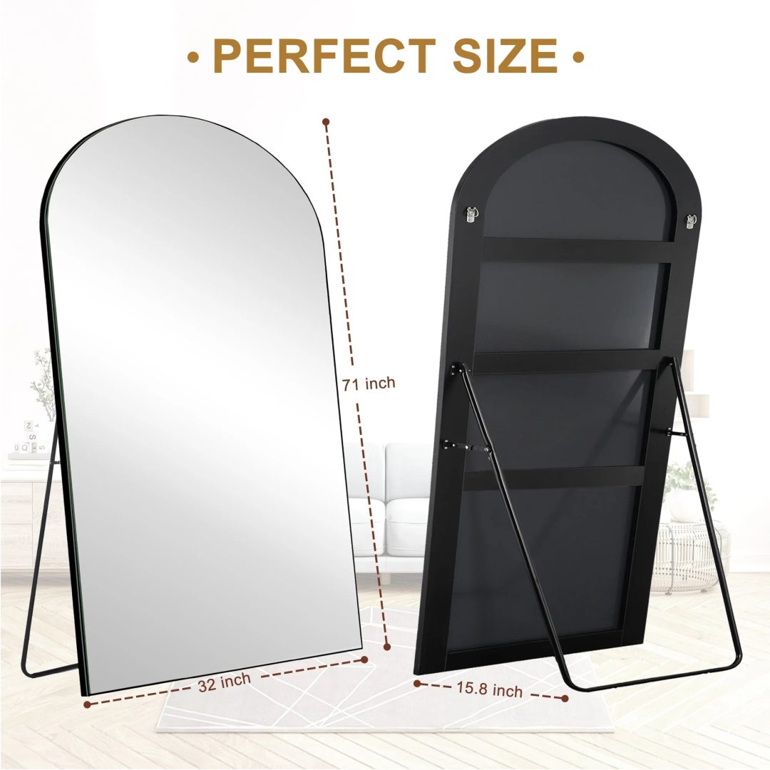 ZenVora Arched Full Length Wood Floor Mirror, Full Body Standing and Wall Mounted Mirror for Bedroom, Living Room and Home Decor