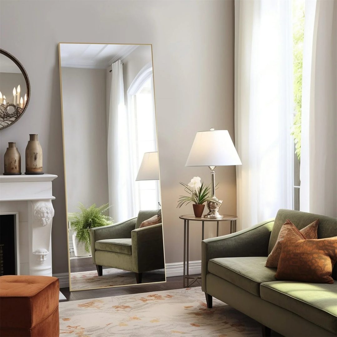 ZenVora Full Length Mirror with Stand, Aluminum Alloy Frame Full Body Floor Mirror for Bedroom and Cloakroom