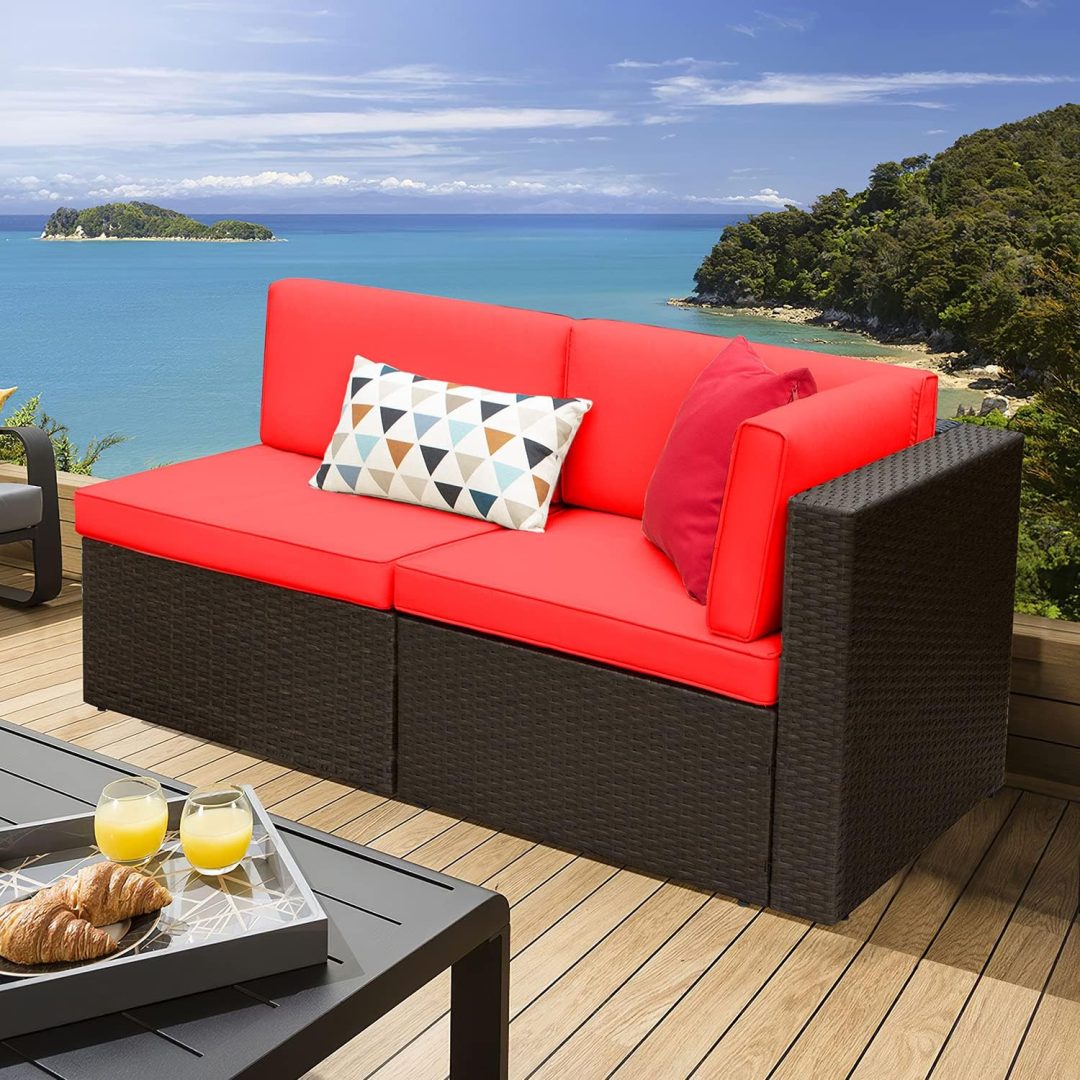 ZenVora 5-Piece All-Weather Patio Furniture Set with Cushions, Outdoor Wicker Conversation Sofa Set for Garden, Deck & Backyard