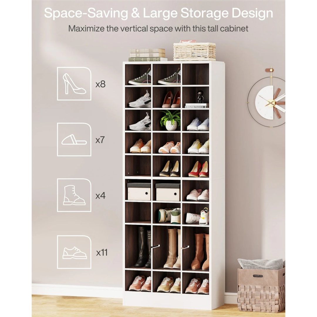 ZenVora 10-Tier Tall Shoe Cabinet, 30-Pair White Wood Shoe Storage Rack for Entryway and Closet