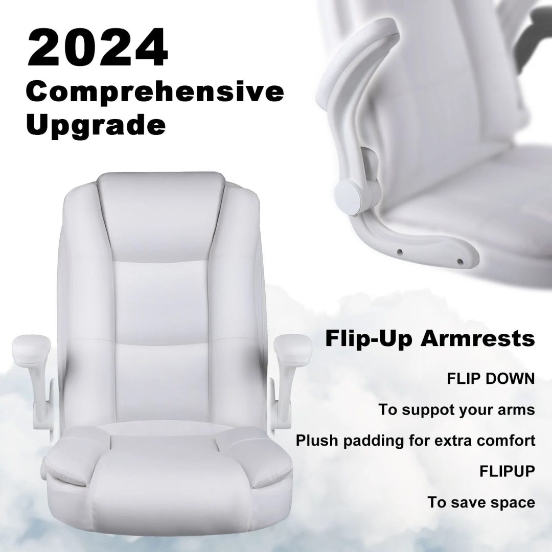 ZenVora Big and Tall Ergonomic Office Chair, High Back Leather Executive Computer Chair with Padded Flip-Up Arms