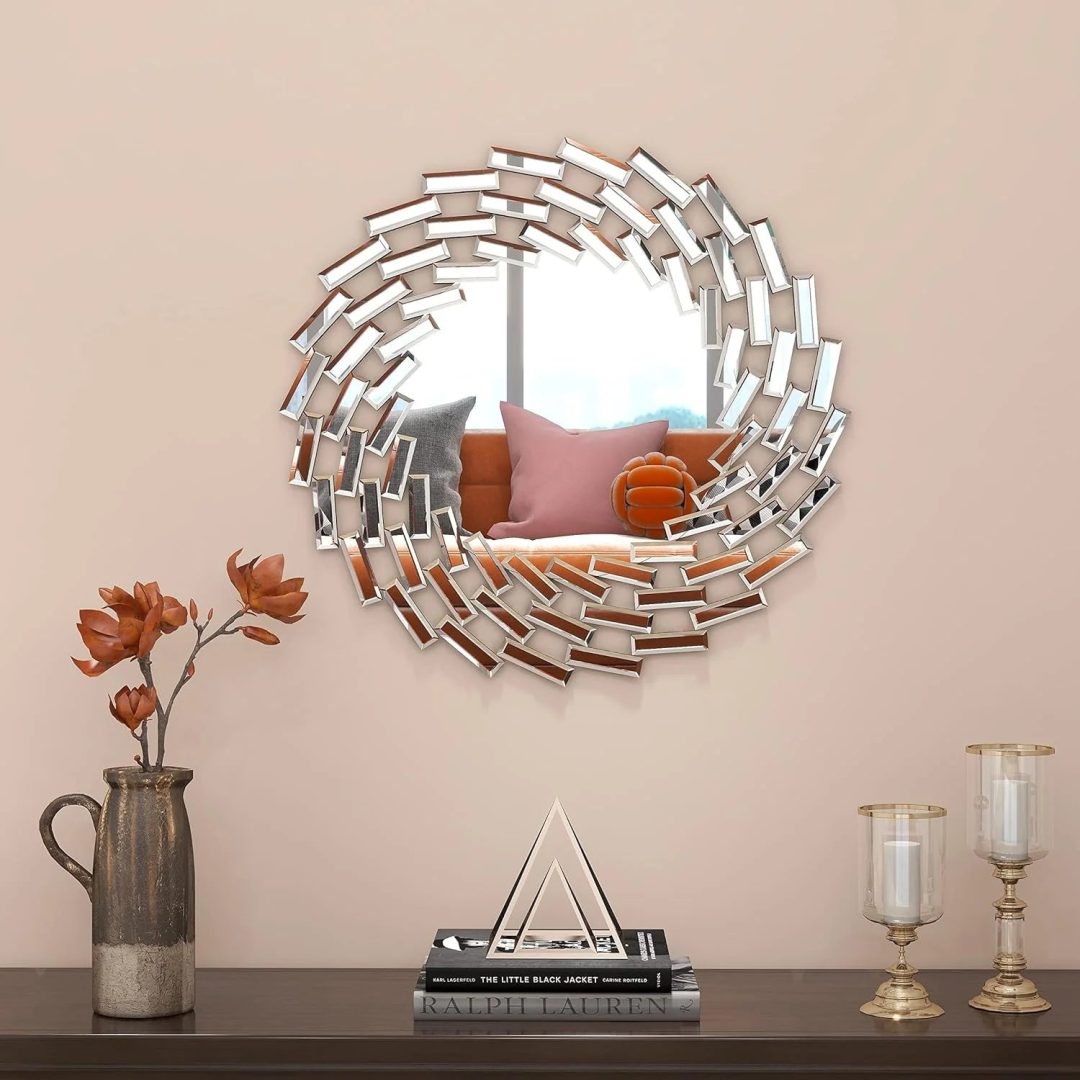 ZenVora Round Sunburst Wall Mirror, Decorative Accent Mirror for Living Room, Bedroom and Entryway Home Decor