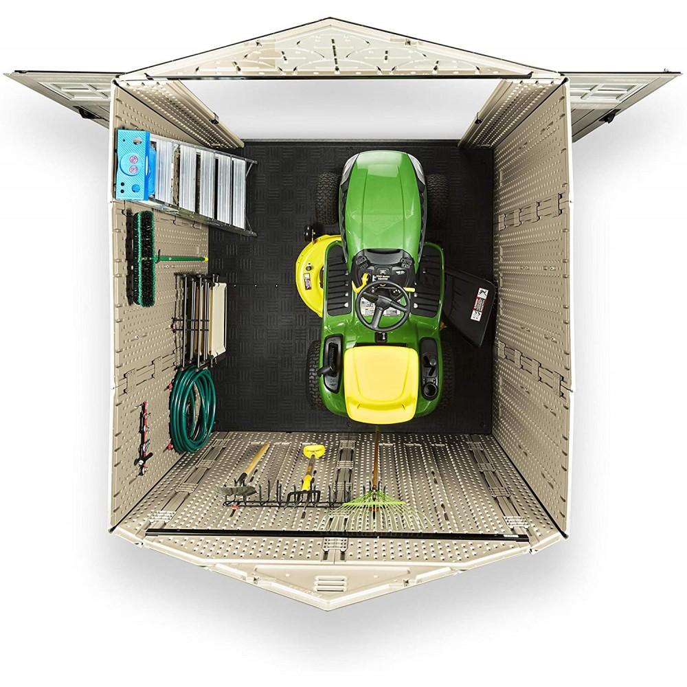 ZenVora 7 x 7-Ft. Resin Outdoor Garden Storage Shed with Windows and Utility Hooks, Sand