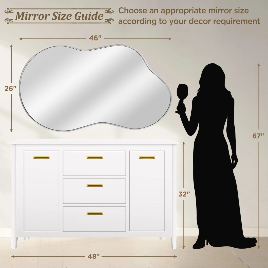 ZenVora Asymmetrical Irregular Wall Mirror, Modern Decorative Accent Mirror for Living Room, Bedroom and Entryway
