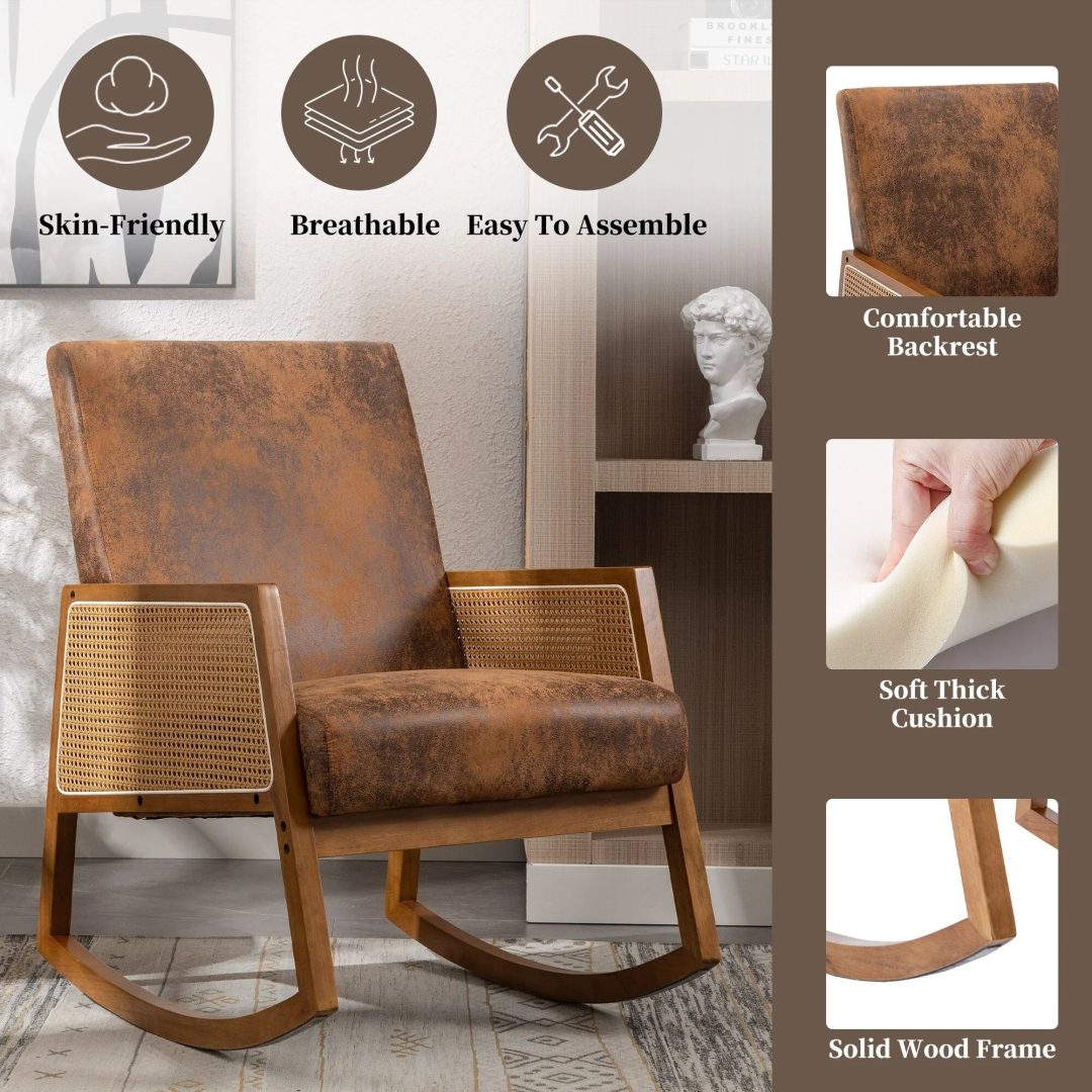 ZenVora Upholstered Tall Back Rocking Chair, Smooth Gliding Accent Armchair for Comfortable Living Room Seating