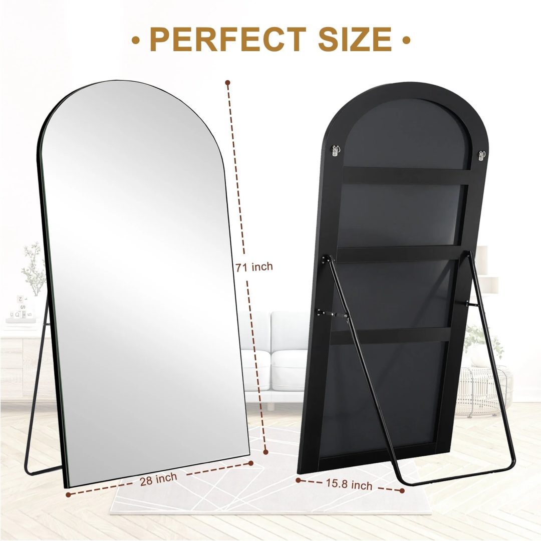ZenVora Arched Full Length Wood Floor Mirror, Full Body Standing and Wall Mounted Mirror for Bedroom, Living Room and Home Decor