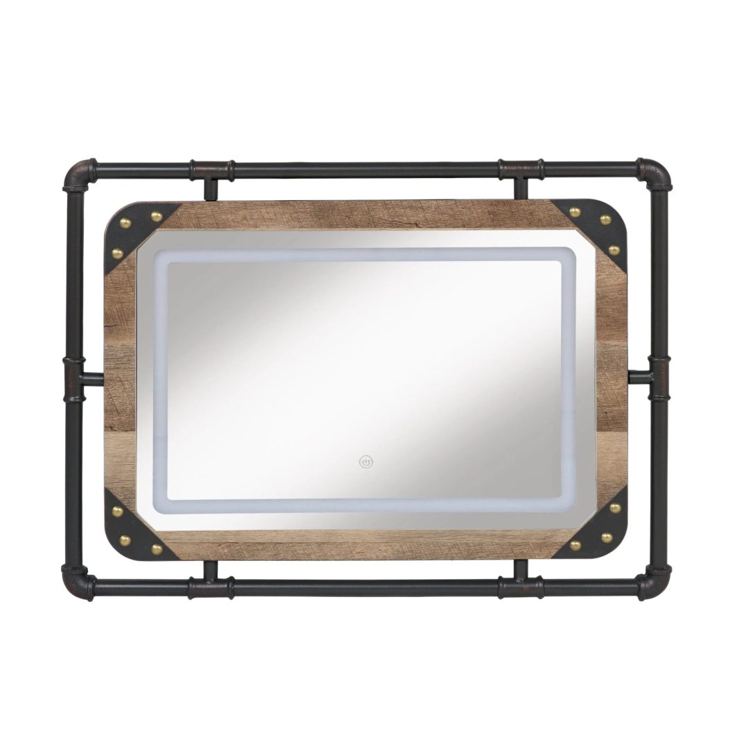 ZenVora Industrial Metal Wall Mirror with LED Lights, Modern Decorative Mirror for Home
