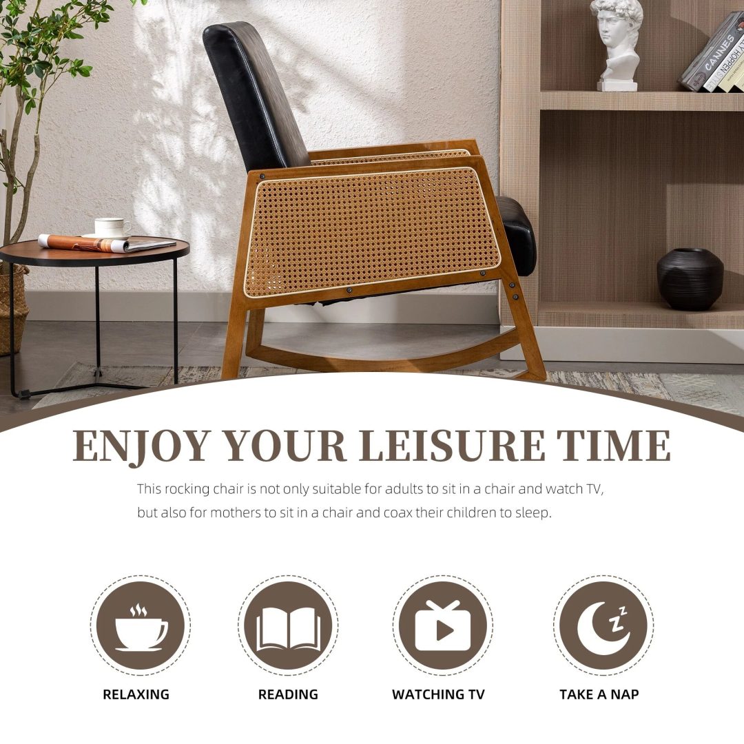 ZenVora Upholstered Tall Back Rocking Chair, Smooth Gliding Accent Armchair for Comfortable Living Room Seating