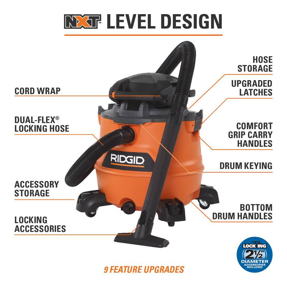 ZenVora 16-Gallon 6.5 Peak HP Wet/Dry Shop Vacuum with Detachable Blower, Filter Lock, Locking Hose and Accessories