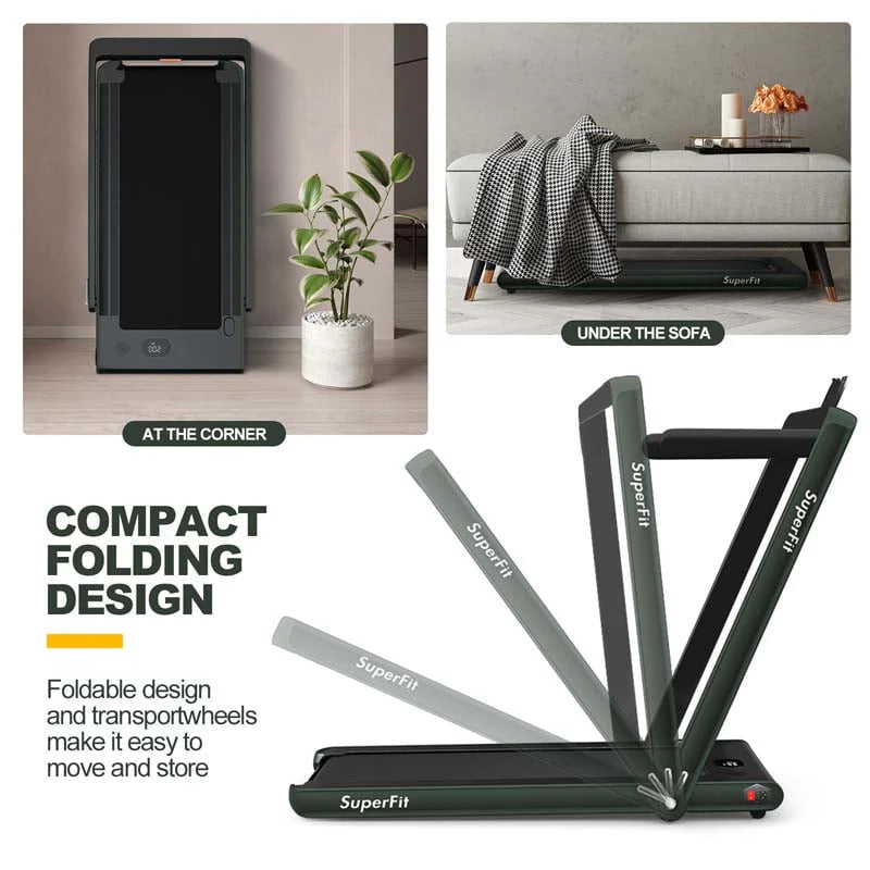 ZenVora 2-in-1 Folding Electric Treadmill, 2.25 HP, Under-Desk, with Dual Display and Smart App Control