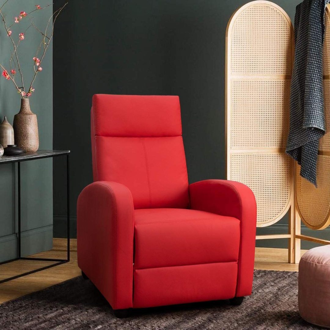 ZenVora PU Leather Recliner Chair, Single Living Room Sofa Lounge Chair with Reclining Function