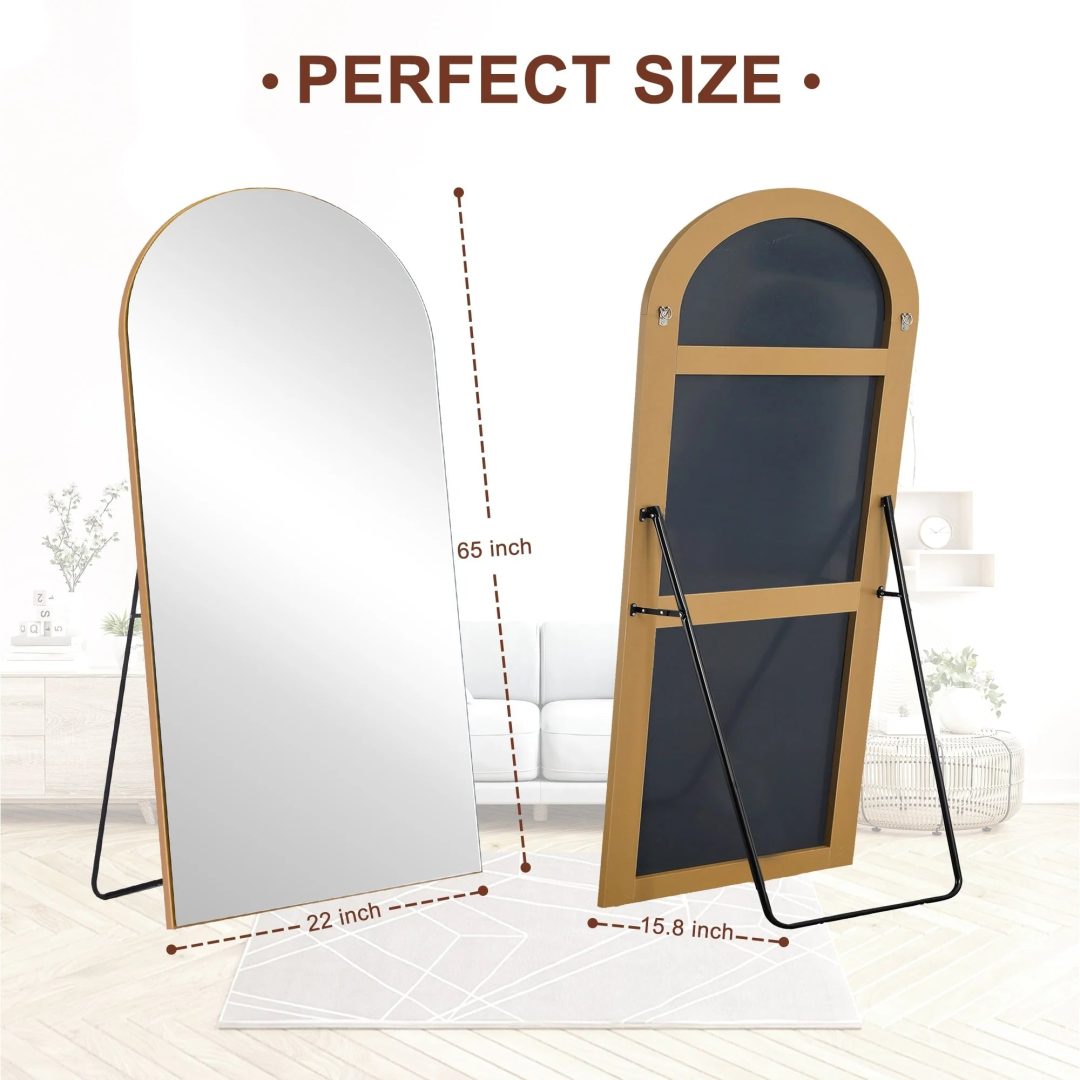 ZenVora Arched Full Length Wood Floor Mirror, Full Body Standing and Wall Mounted Mirror for Bedroom, Living Room and Home Decor
