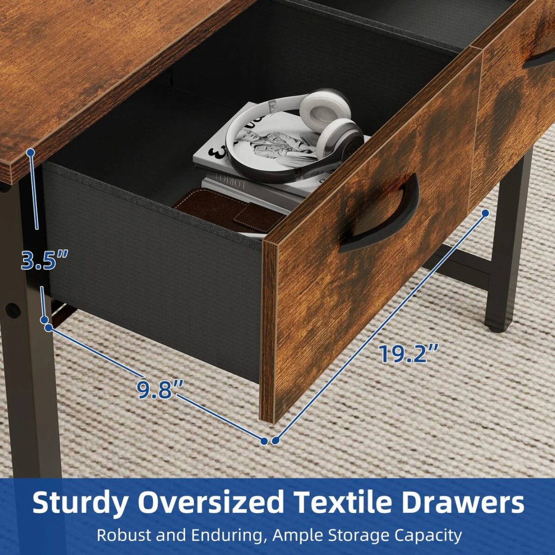 ZenVora Small Computer Desk with Fabric Drawers and Monitor Stand, Compact Home Office Workstation for Small Spaces