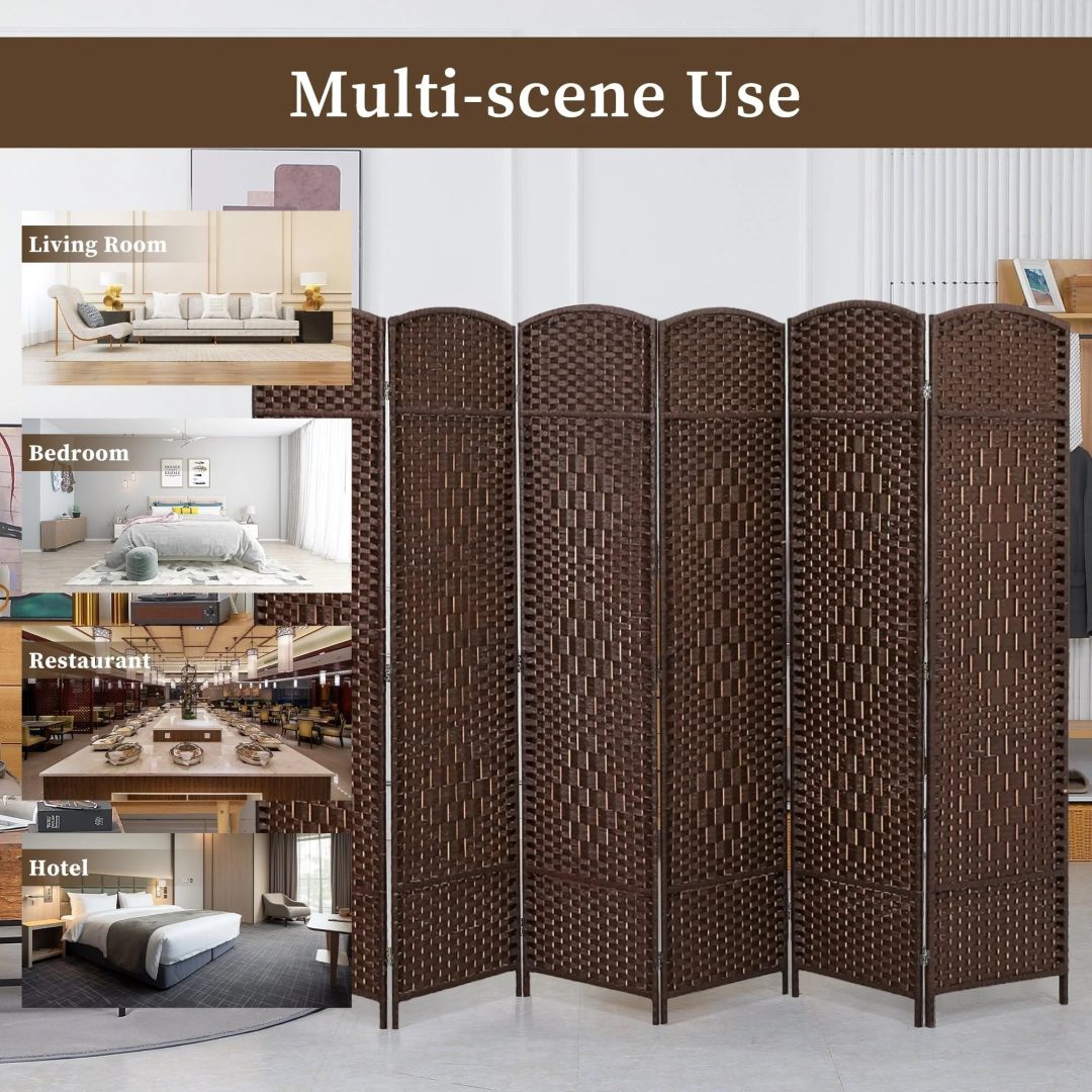ZenVora 6 FT Tall Woven Fiber Room Divider, Freestanding Folding Privacy Screen