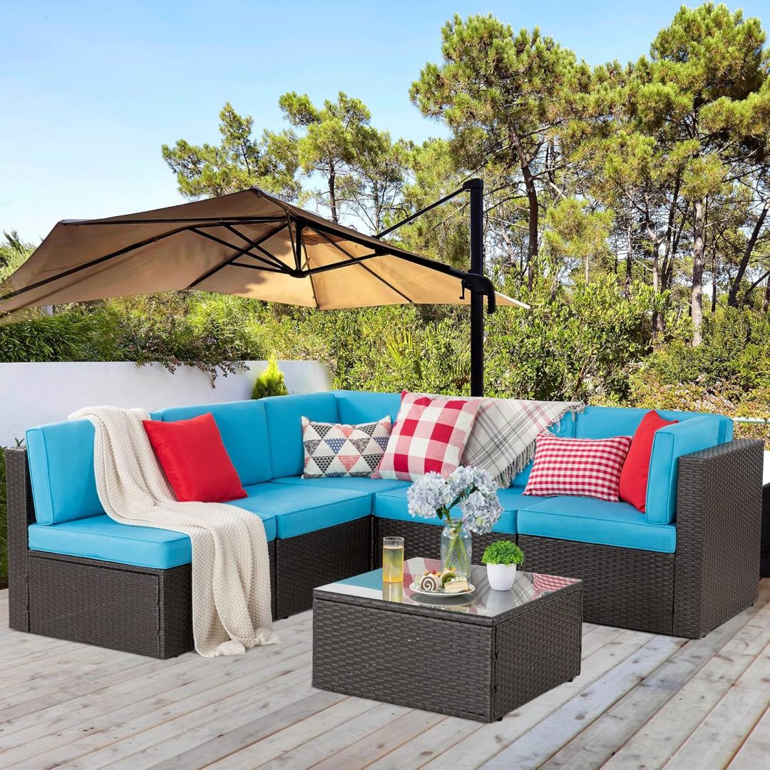 ZenVora 5-Piece All-Weather Patio Furniture Set with Ottoman, Outdoor Wicker Conversation Sofa Set with Cushions for Garden, Deck & Backyard