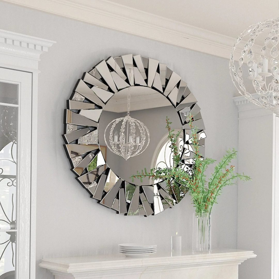 ZenVora 32 Inch Round Decorative Wall Mirror, Glass Accent Mirror for Home Decor