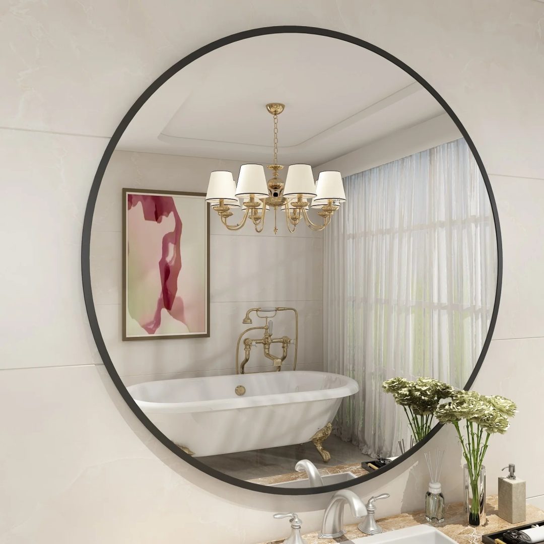 ZenVora Round Metal Black Frame Bathroom Vanity Mirror, Wall Mounted Decorative Mirror