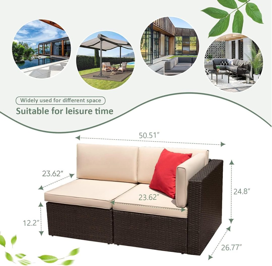 ZenVora 5-Piece All-Weather Patio Furniture Set with Cushions, Outdoor Wicker Conversation Sofa Set for Garden, Deck & Backyard