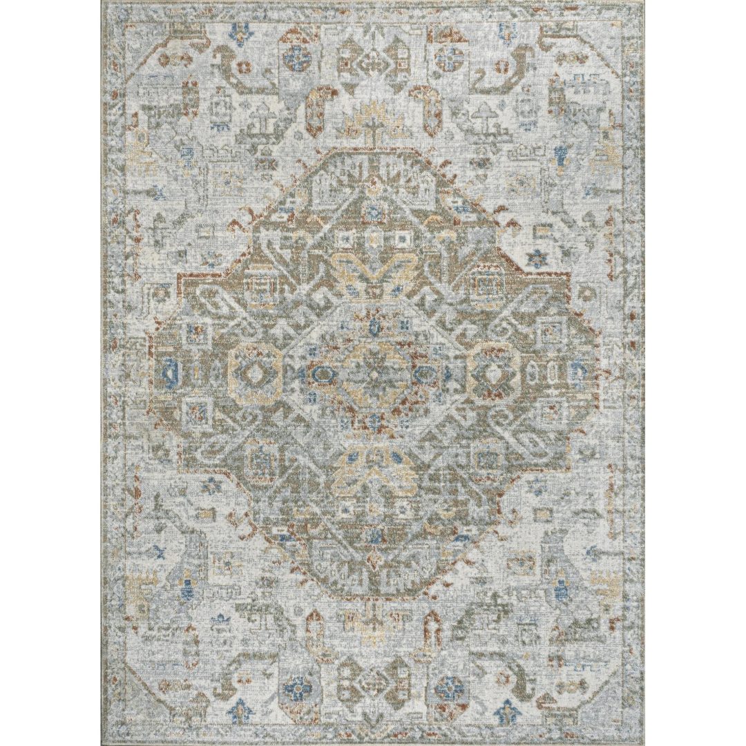 ZenVora Bohemian Medallion Low-Pile Machine-Washable Area Rug, Cream and Terra