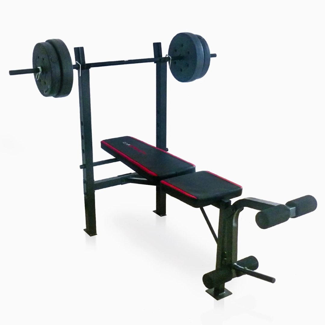 ZenVora Adjustable Standard Weight Bench with Rack and Leg Extension, 90 lb. Weight Set