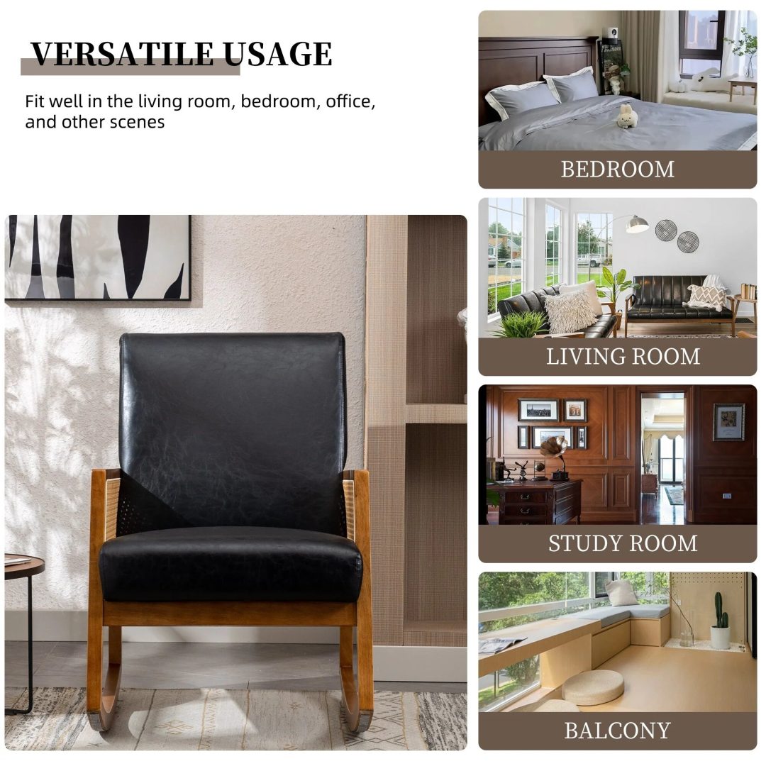 ZenVora Upholstered Tall Back Rocking Chair, Smooth Gliding Accent Armchair for Comfortable Living Room Seating