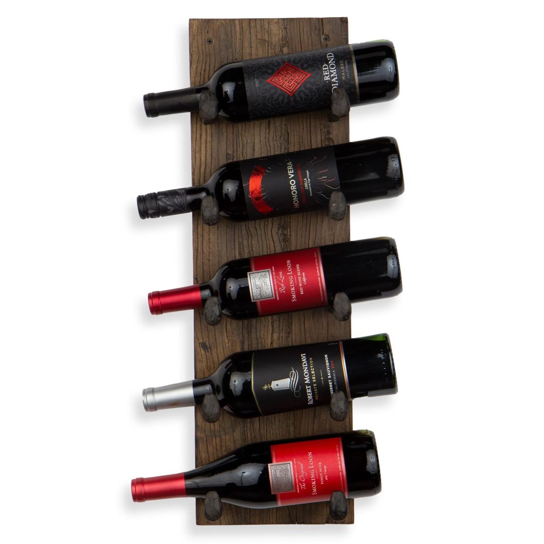 ZenVora 5 Bottle Wood Wall Mounted Wine Rack, Walnut Finish Bottle Holder for Kitchen, Dining Room and Home Bar