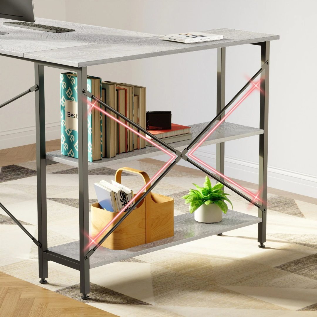ZenVora Small L Shaped Computer Desk with Storage Shelves, Compact Corner Workstation for Home Office and Study