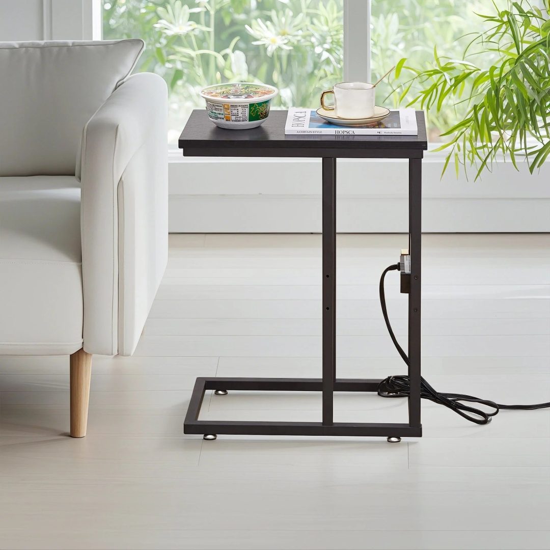 ZenVora Set of 2 C-Shaped Sofa Side Tables, Small End Tables for Living Room, Bedside and TV Tray