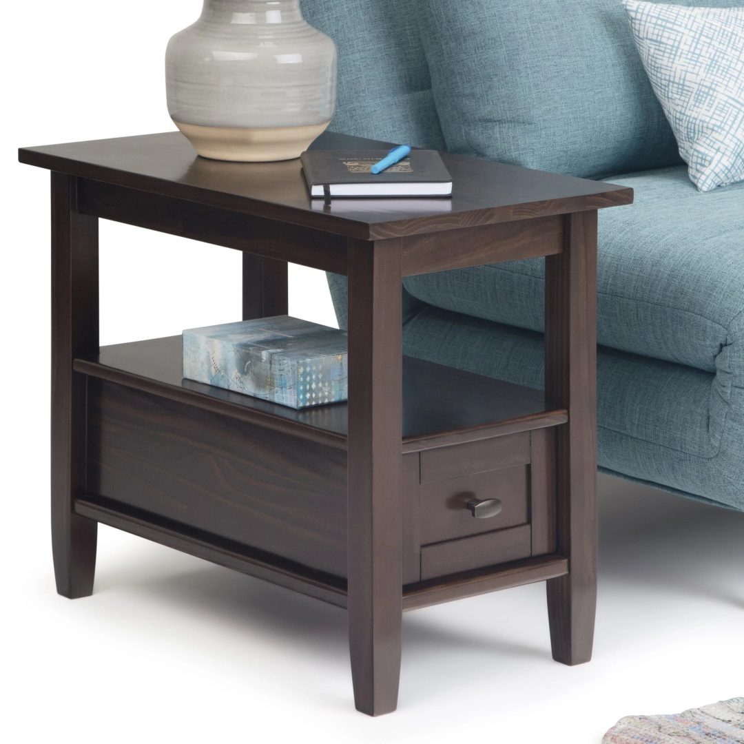 ZenVora 14" Wide Solid Wood Narrow Side Table, Rectangle Transitional Style Accent Table