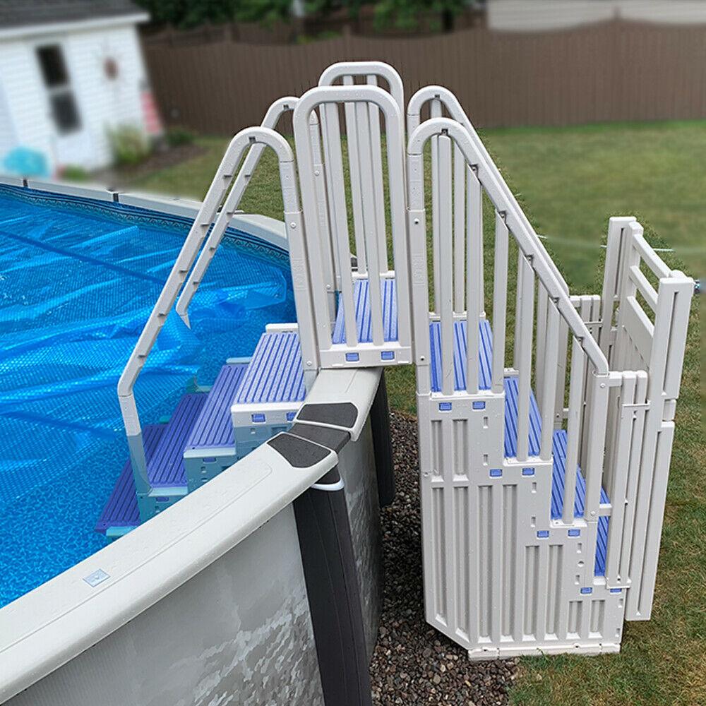 ZenVora Confer Above Ground Pool Steps with Blue Safety Closure, Warm Gray Pool Entry Ladder System