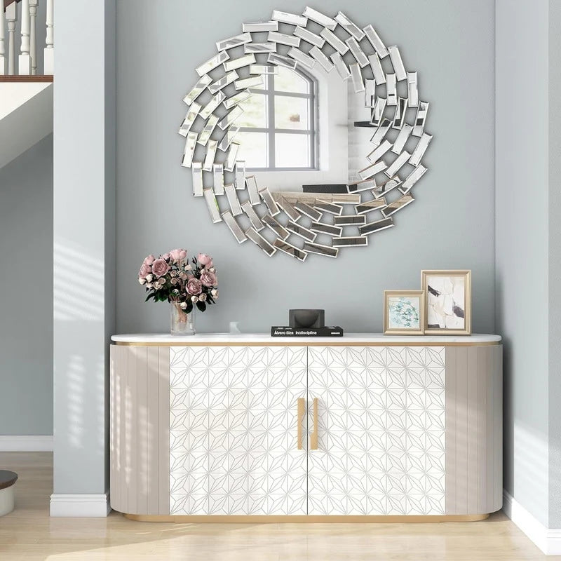 ZenVora Round Sunburst Wall Mirror, Decorative Accent Mirror for Living Room, Bedroom and Entryway Home Decor