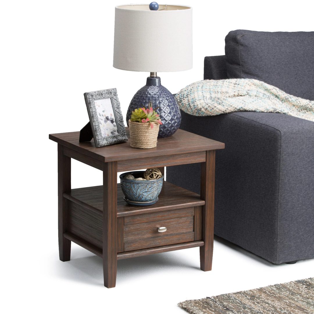 ZenVora 20 Inch Wide Solid Wood Rectangle End Table, Transitional Side Table